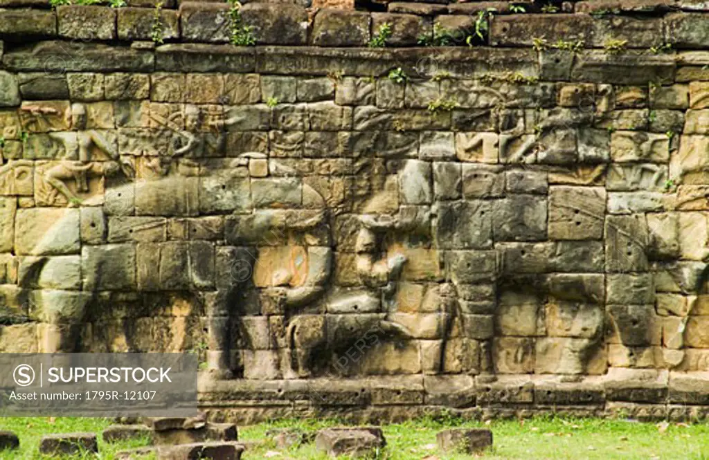Terrace of the Elephants at ancient Temple Angkor Thom Angkor Wat Cambodia Khmer