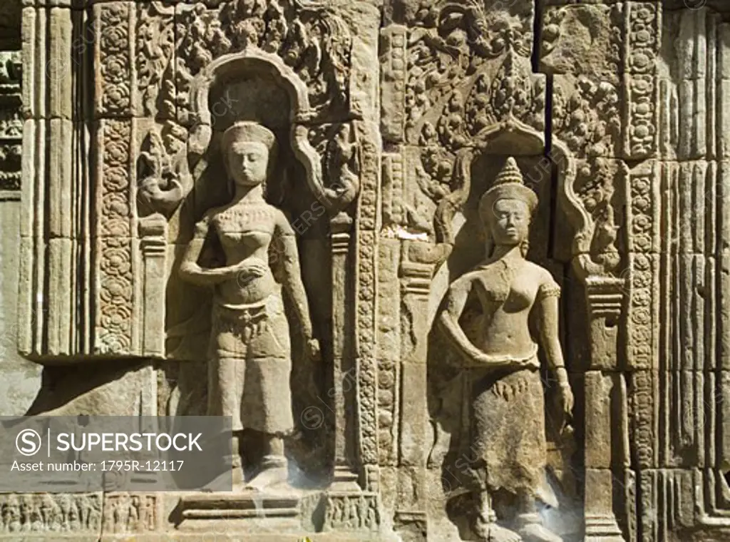 Detail at ancient Temple Angkor Thom Angkor Wat Bayon Cambodia