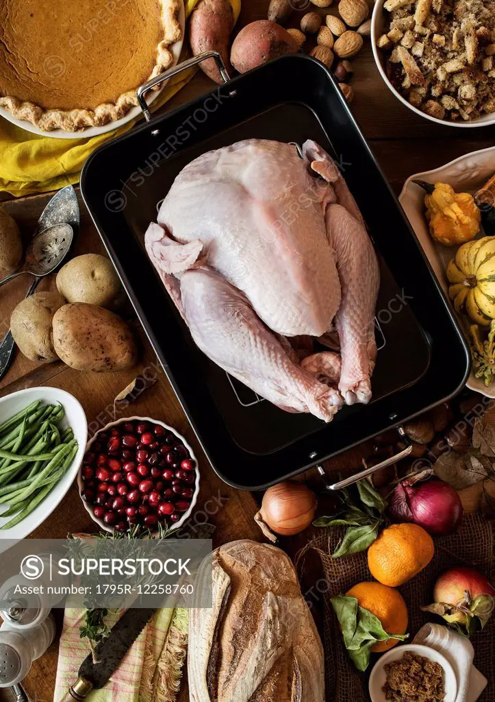 View of preparation of thanksgiving turkey