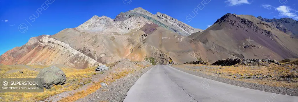 Panoramic view of road in Andes Mountains