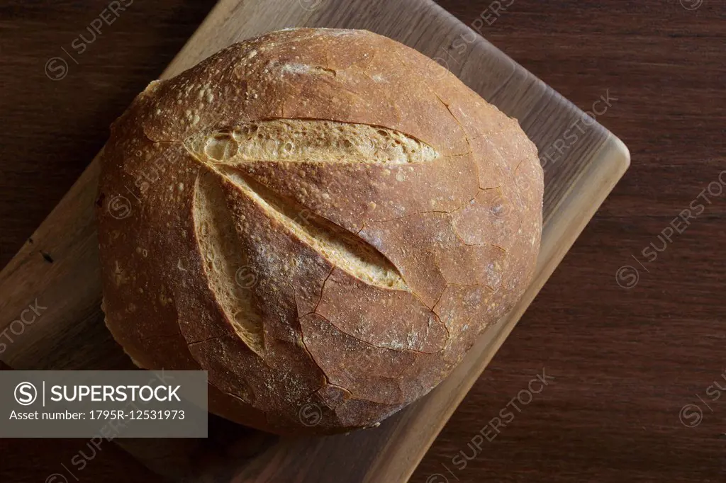 Fresh baked bread on cutting board