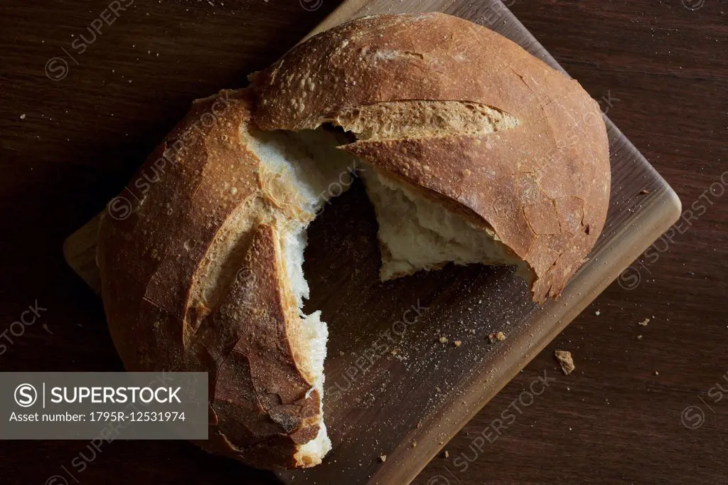 Fresh baked bread split open