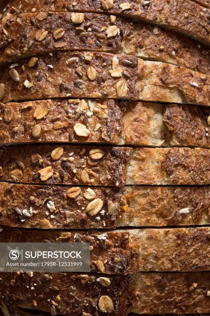 Close-up of sliced whole grain oat bread