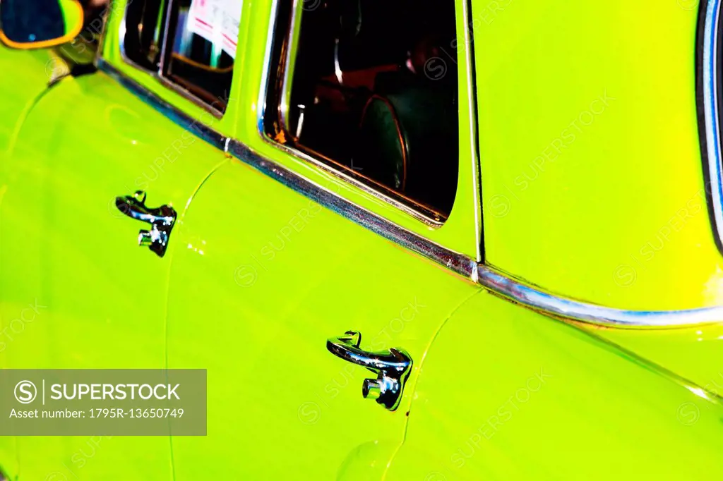 Doors and windows of green car
