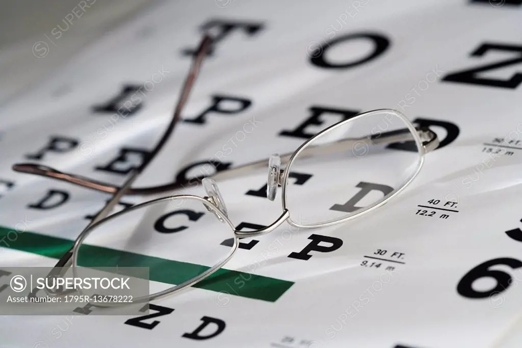 Still life of eye chart and glasses