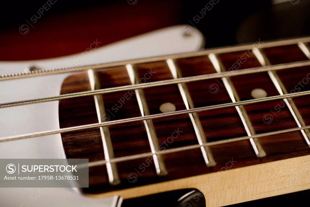 Strings on a bass guitar