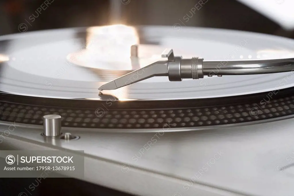 Closeup of a turntable and record