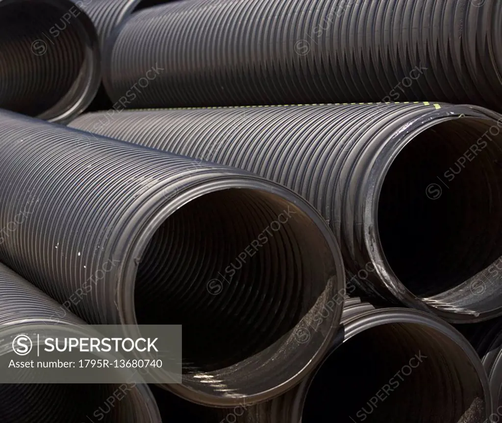 Stack of large metal pipes