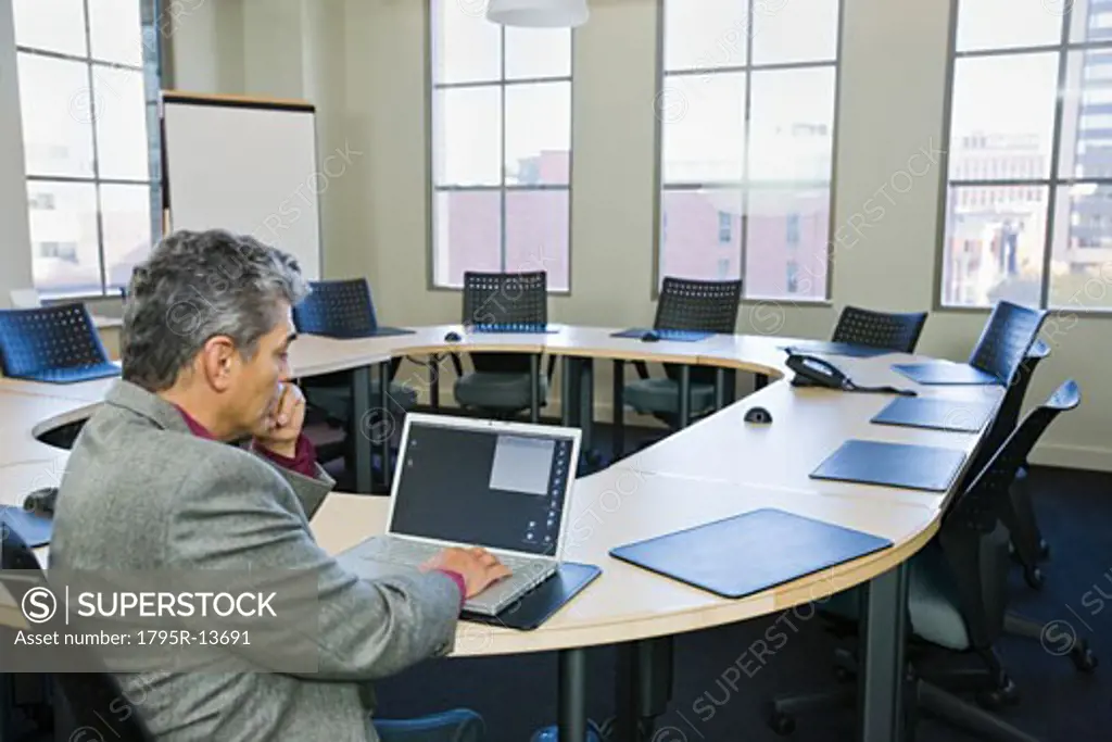 Mature businessman looking at laptop