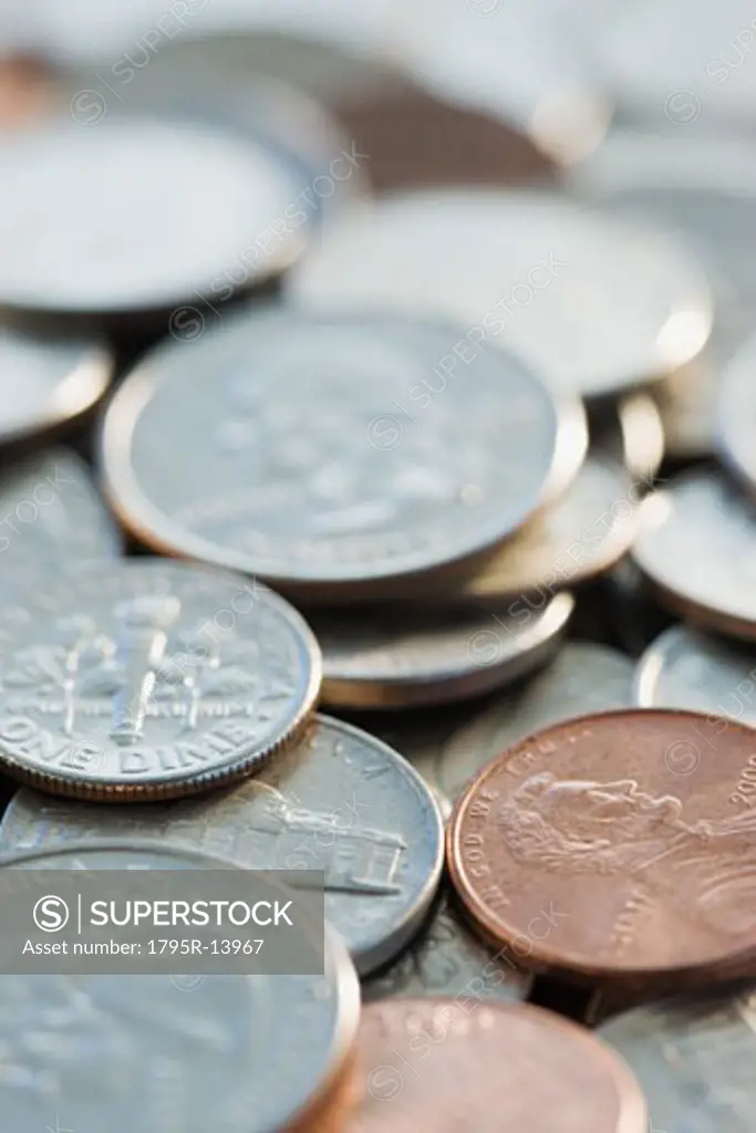 Close-up of pile of coins