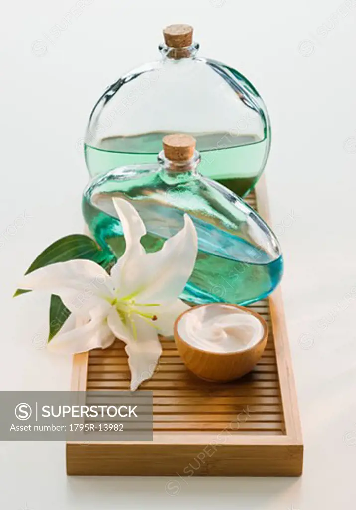 Flower and spa treatments on tray