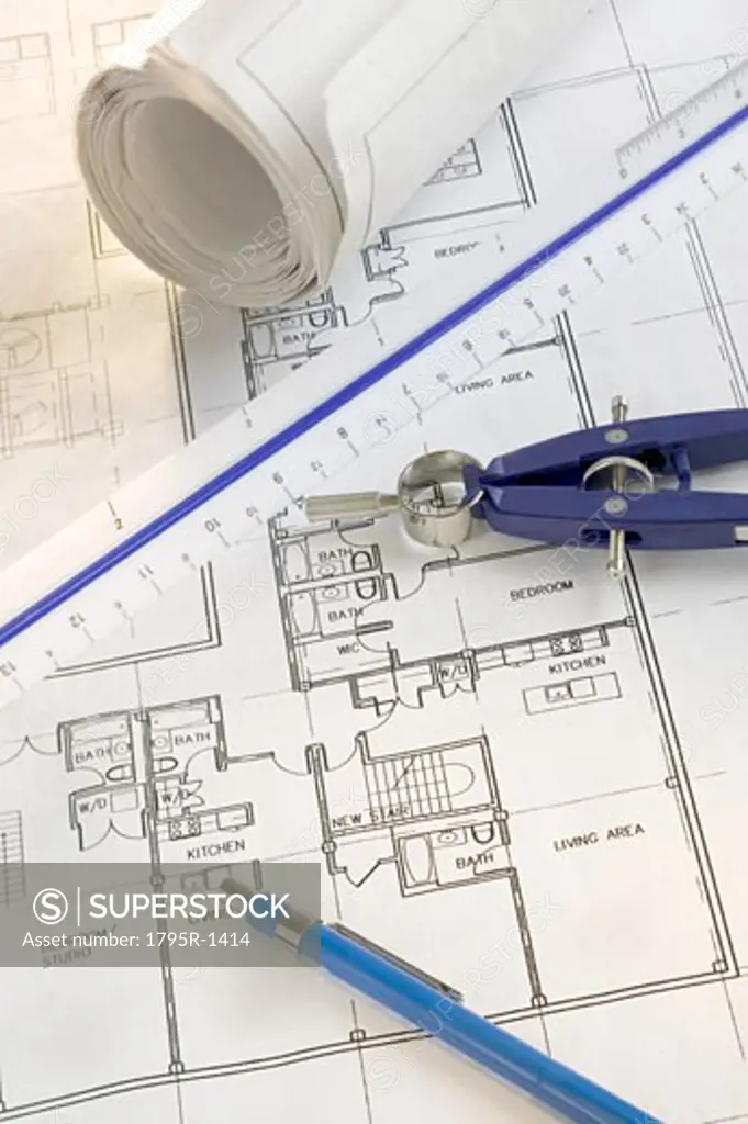 Architectural tools and blue prints