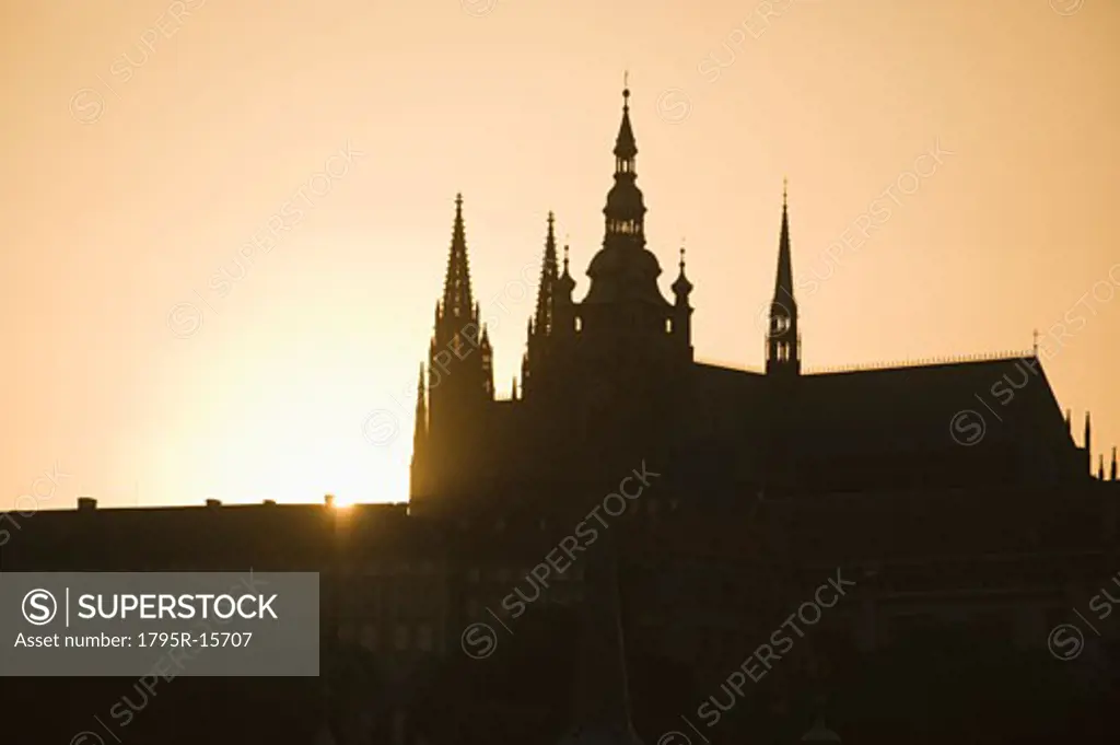 Sunset over silhouetted cathedral
