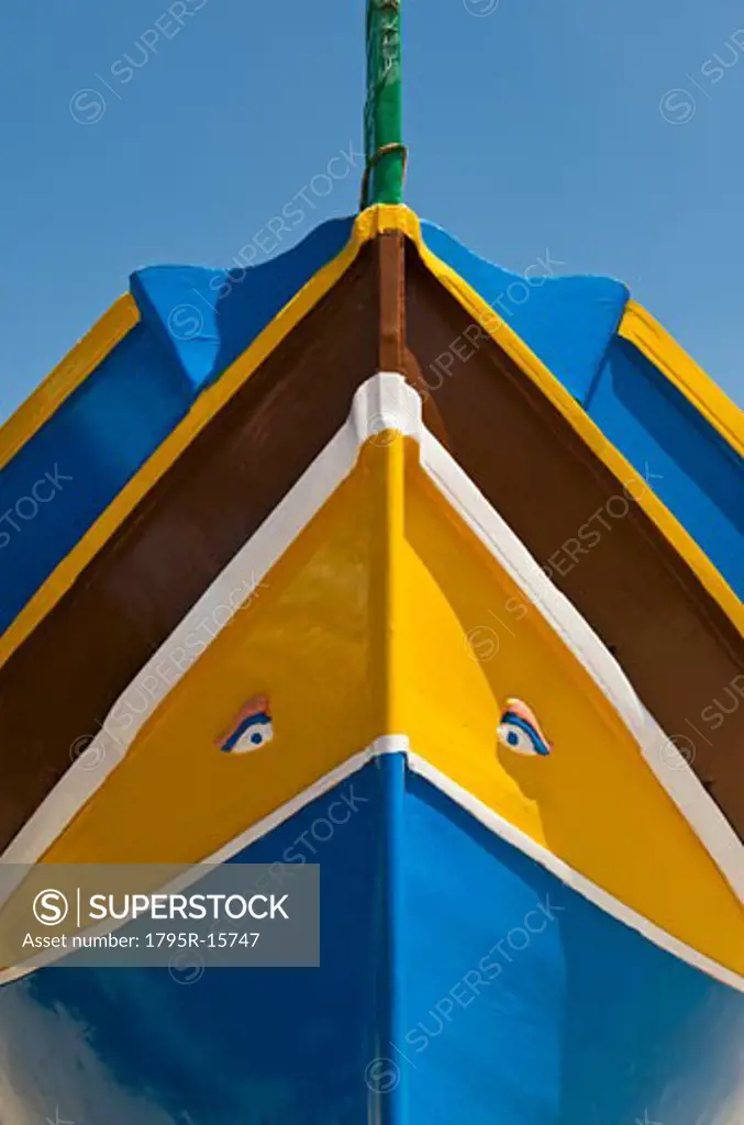 Close-up of colorful boat prow