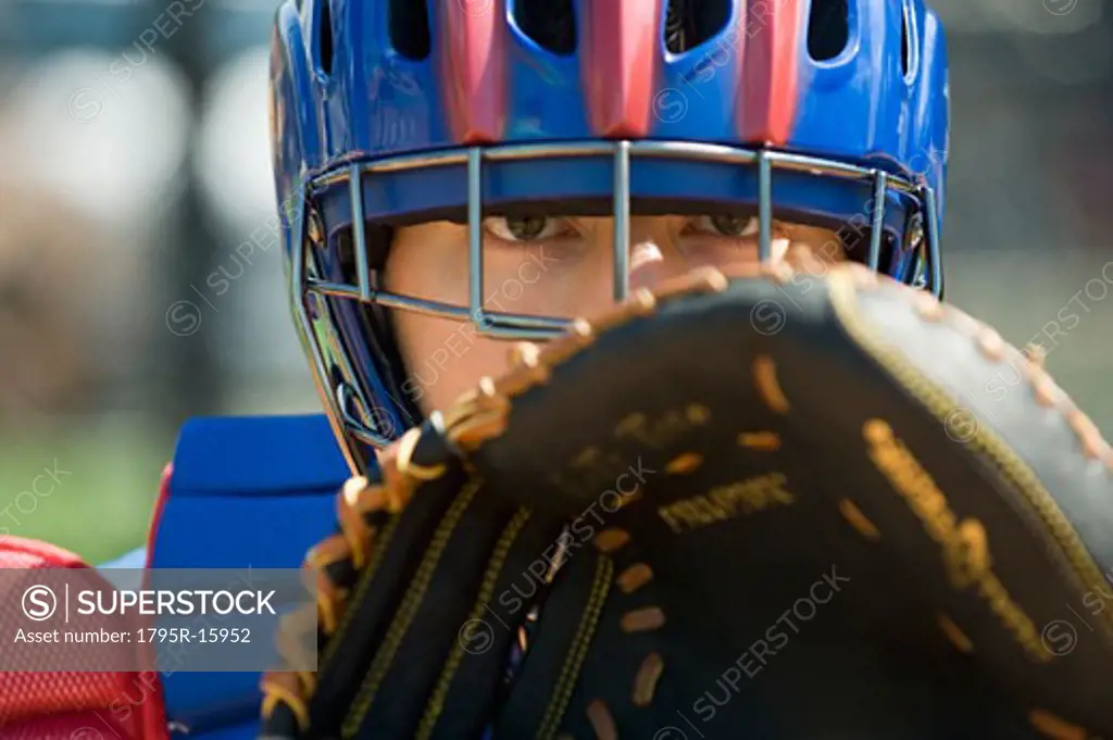 Close-up of baseball catcher