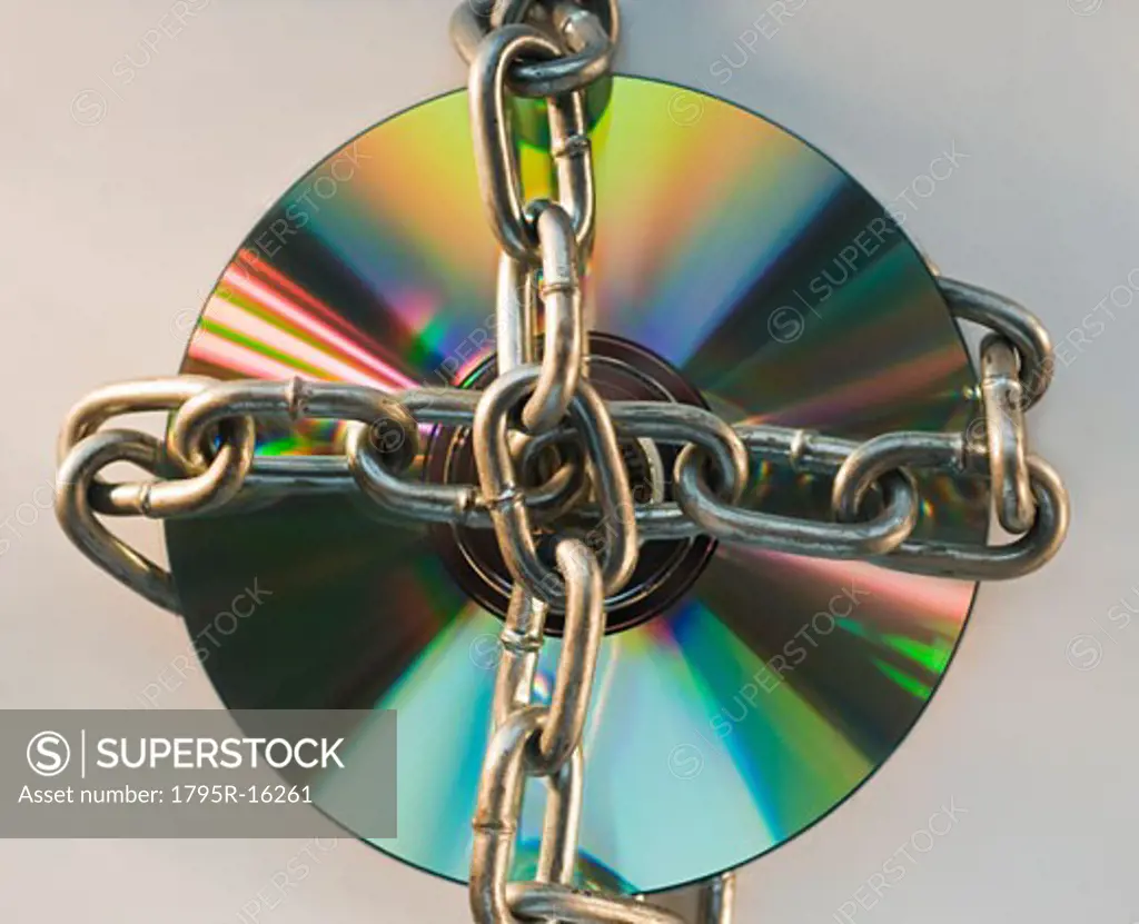 Compact disc locked with metal chain