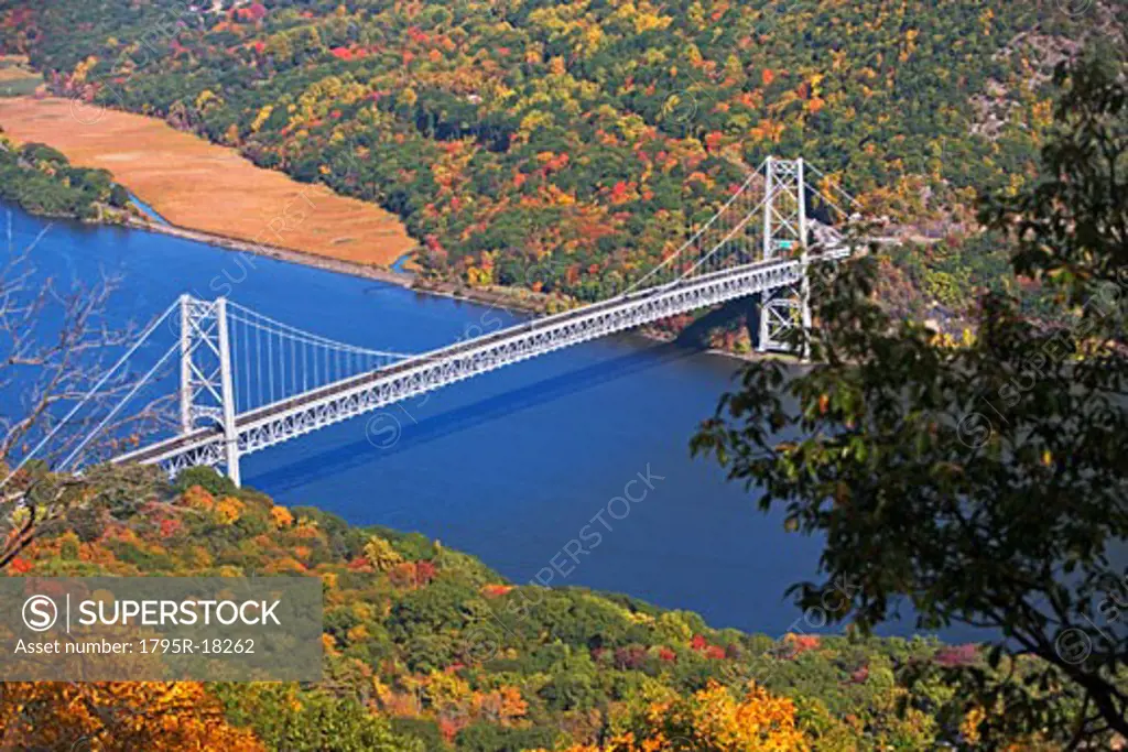 Arch bridge spanning Hudson River, Newburgh, New York