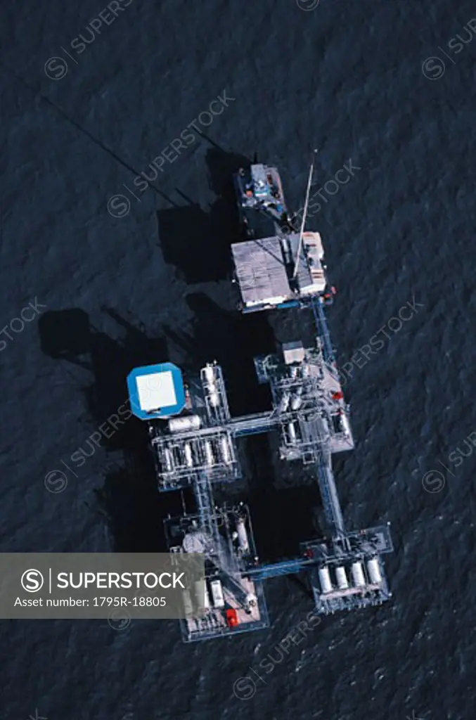 Aerial view of oil rig platform in the Gulf of Mexico