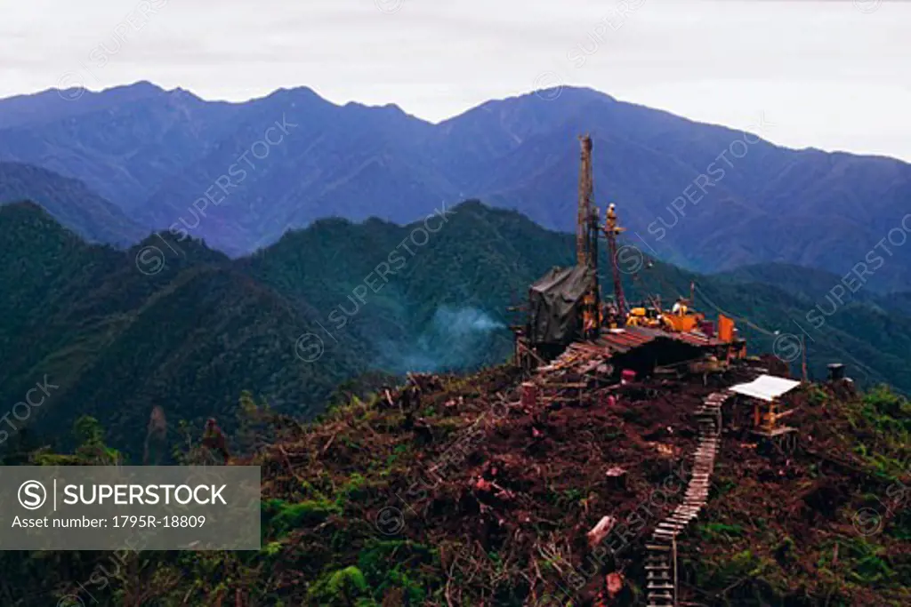 Oil drilling platform in Jayawijaya Mountains, Indonesia