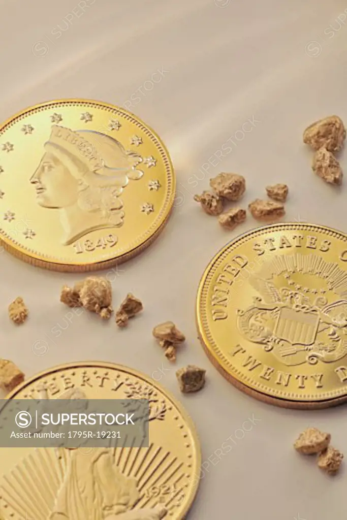 Gold coins and nuggets