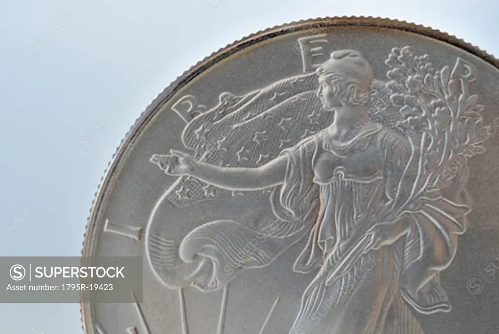 Close-up of silver coin
