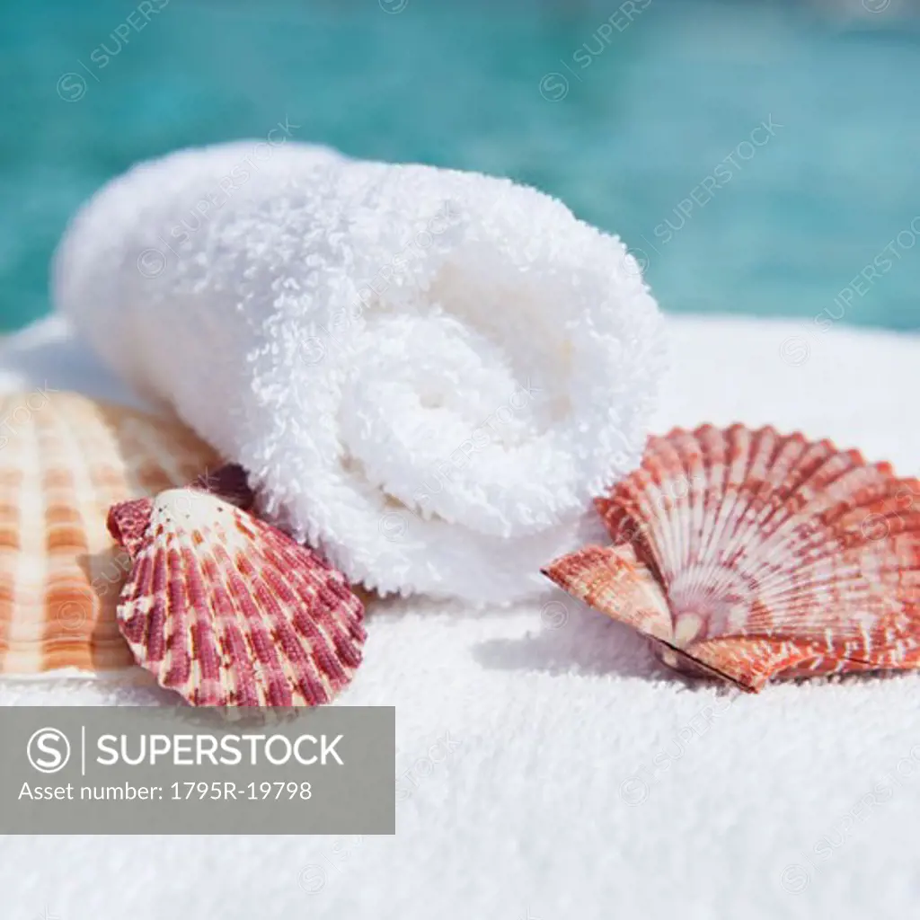 Spa towel and seashells