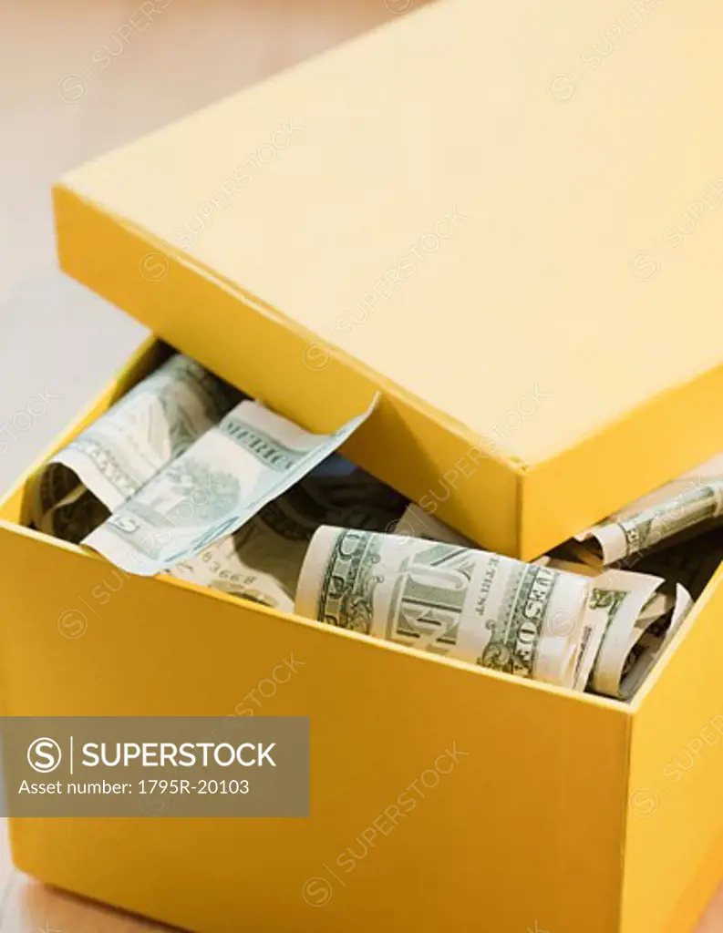 Box full of paper money