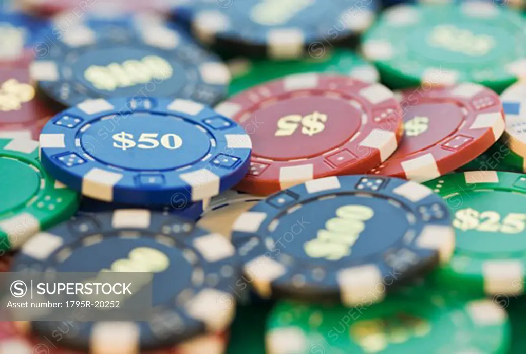 Close-up of poker chips