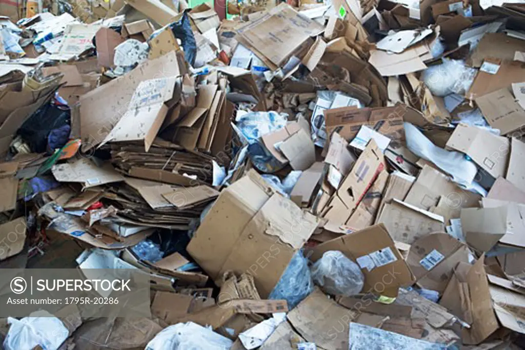 Bundles of paper at recycling plant