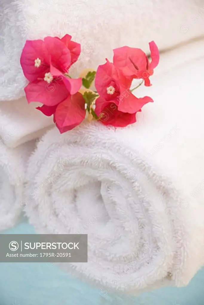 Spa towels and tropical flower