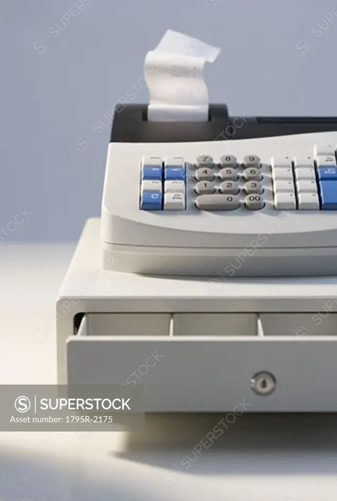 Cash register with open drawer