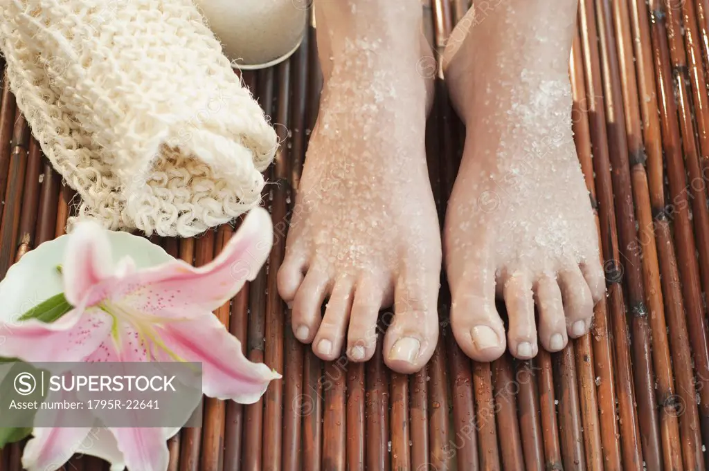 Close-up of woman's feet having spa treatment