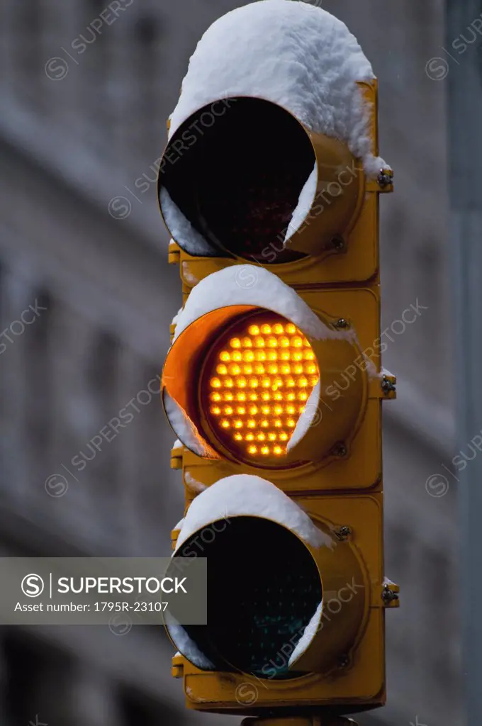 Close-up of traffic light, USA, New York, New York City