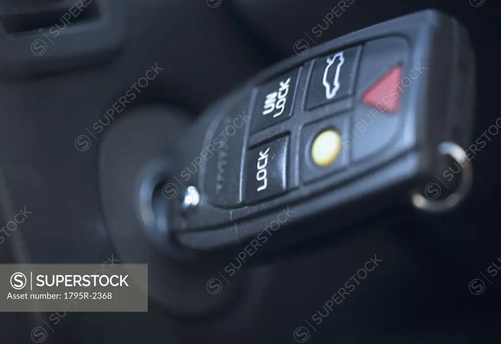 Closeup of key in car ignition