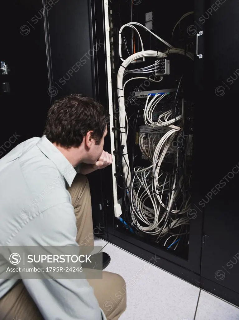Man working in data center