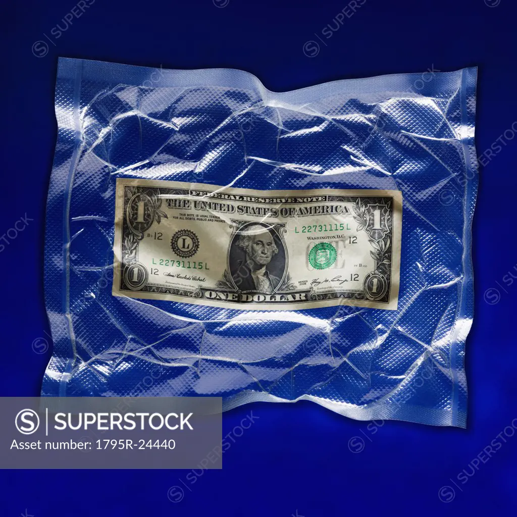 Shrink wrapped dollar bill