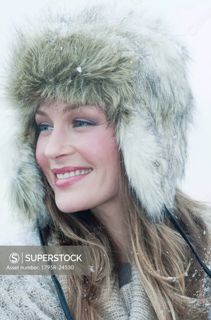 Woman wearing fur hat