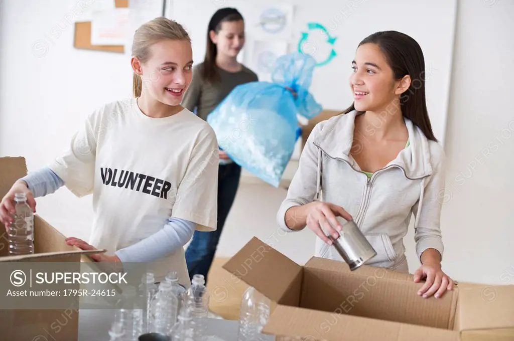 Volunteers recycling