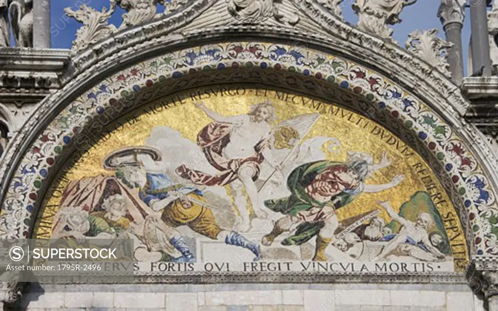 The Resurrection Byzantine mosaic on St Mark's Basilica Venice Italy