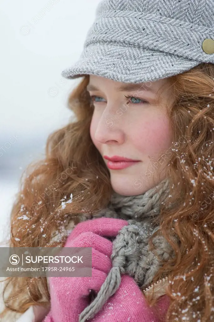 Portrait of a beautiful woman in winter