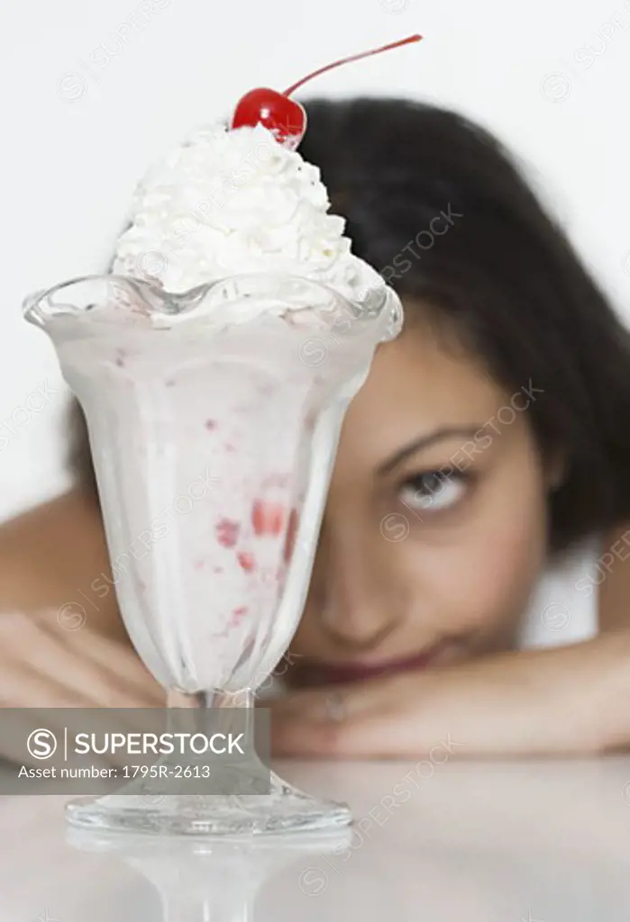 Woman wanting ice cream sundae