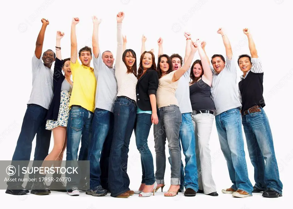 Group of people raising their arms