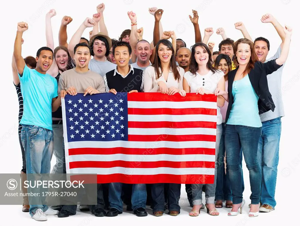 Group of people holding American flag