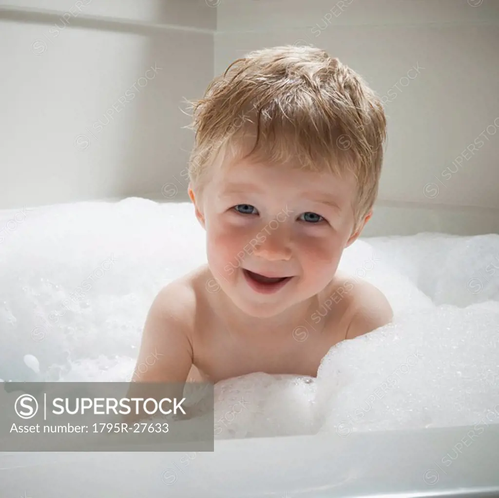 Boy in bubble bath