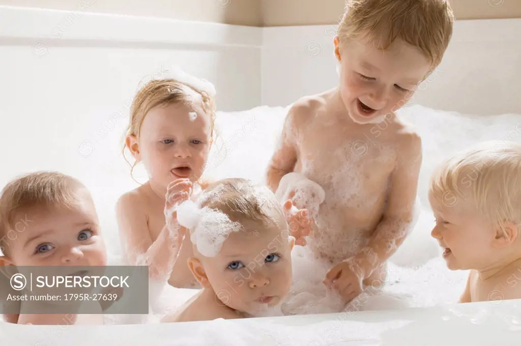 Children having a bath together