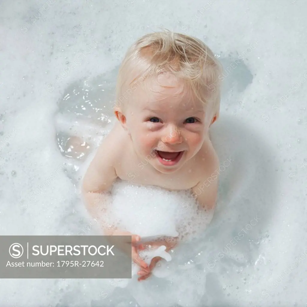 Baby having a bubble bath