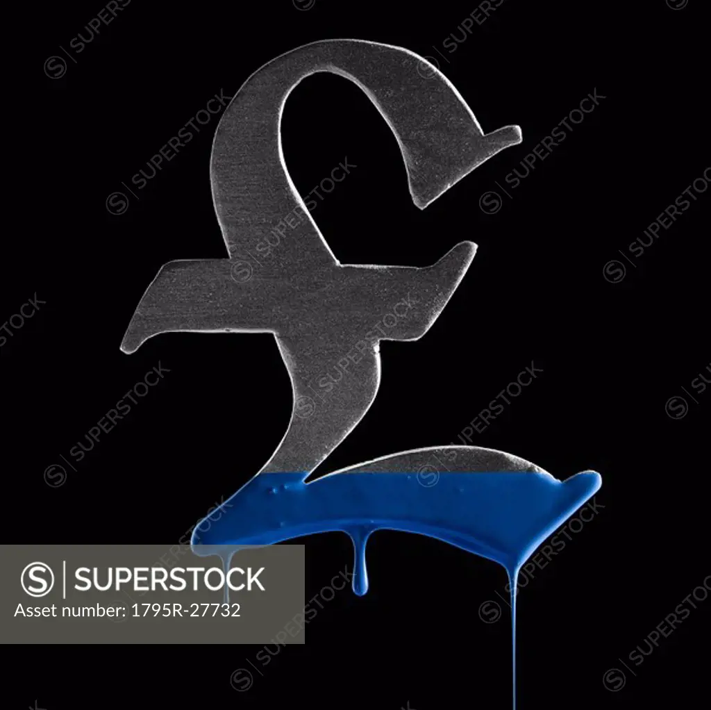 British pound symbol with blue paint on it