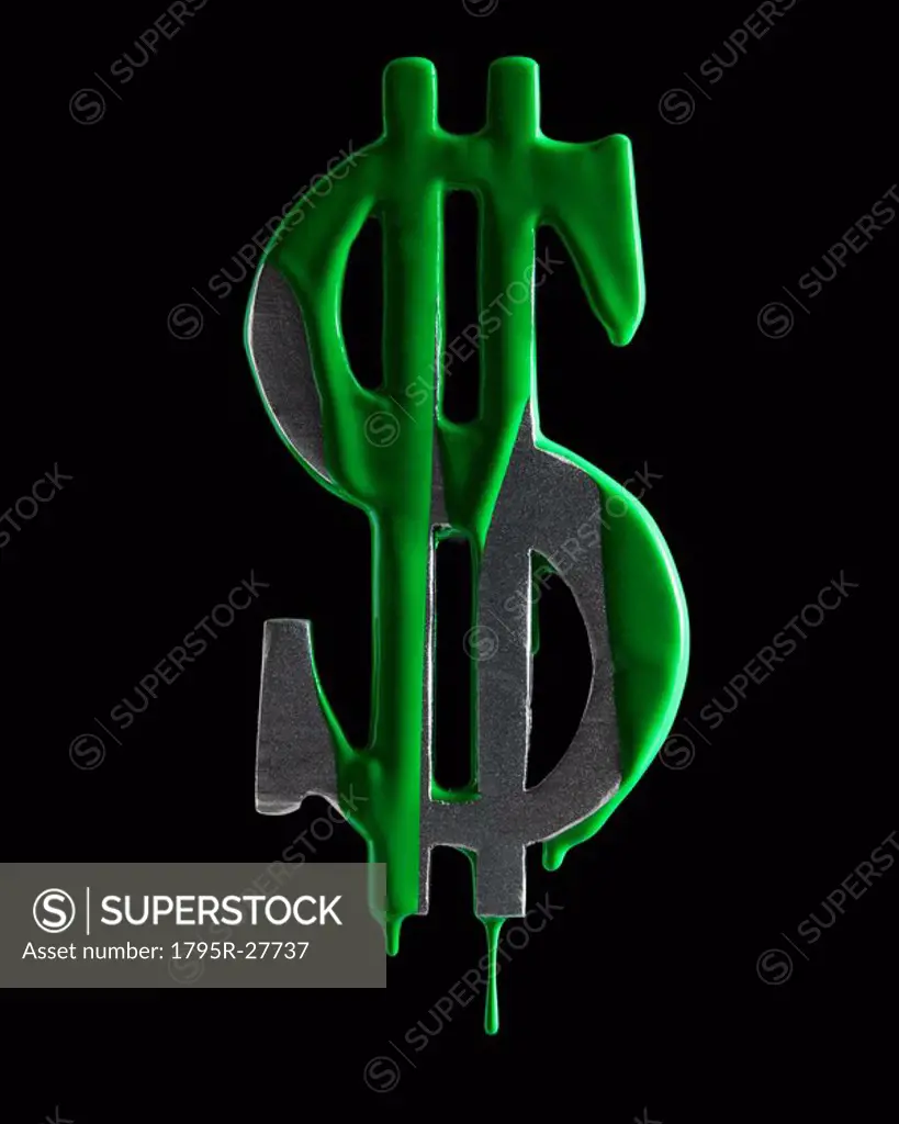 American dollar symbol dripping green paint