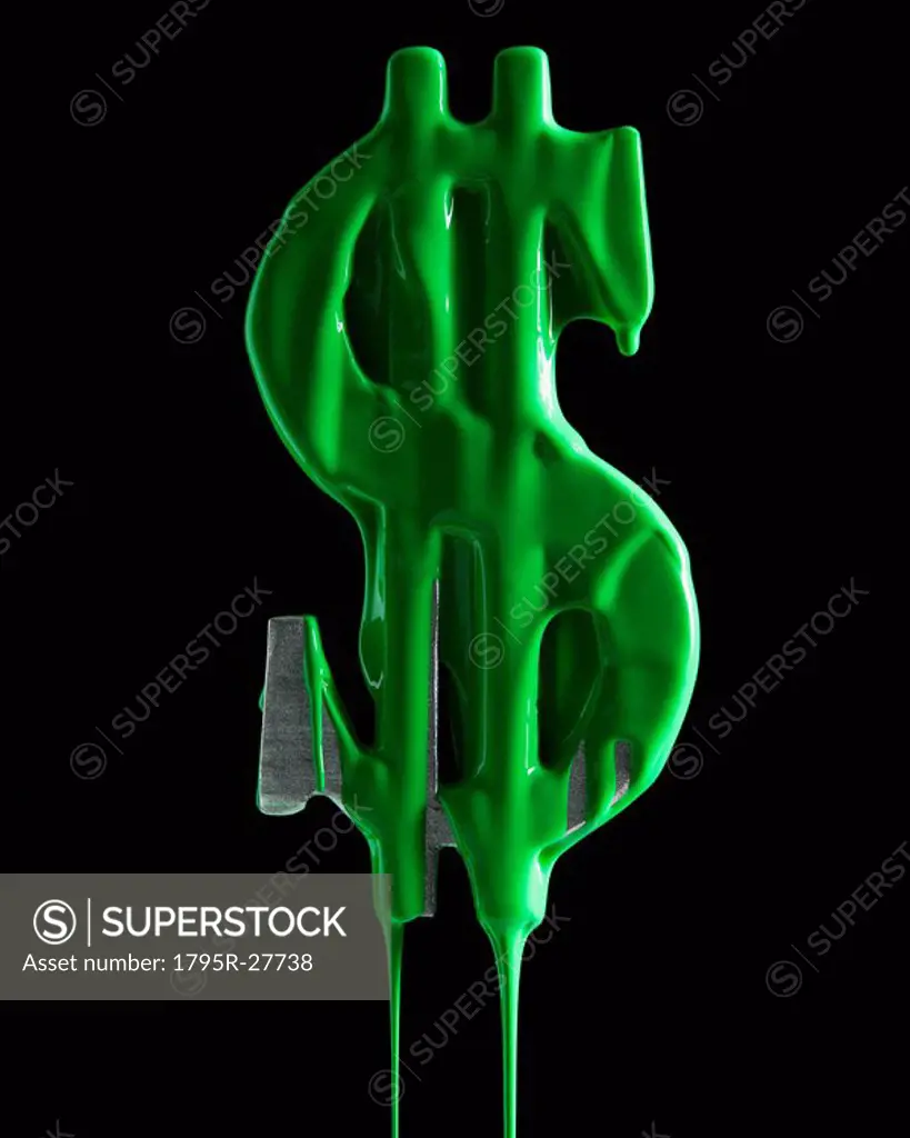 American dollar symbol dripping green paint