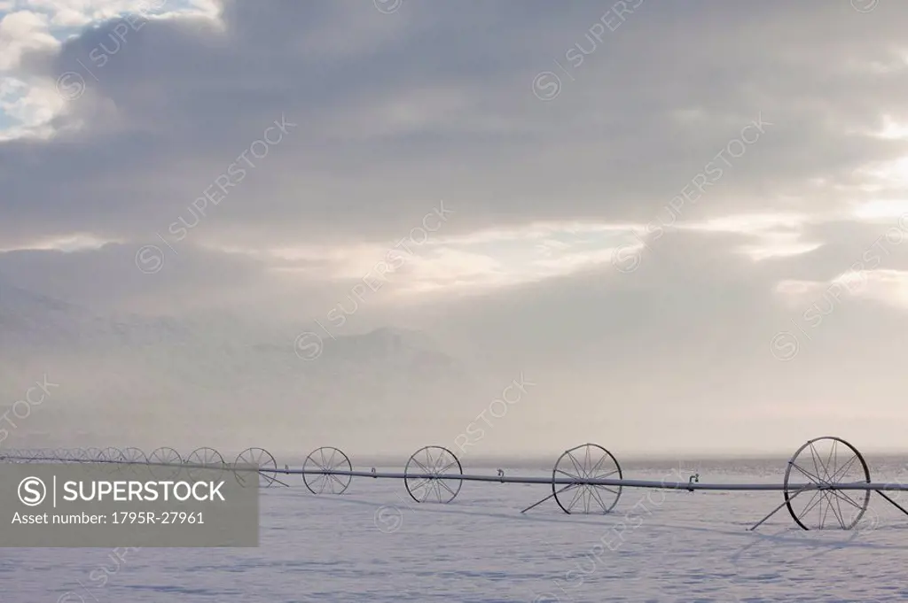 Irrigation equipment on a snow covered field
